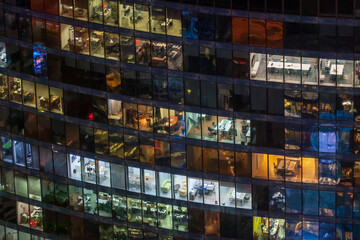Exterior of office building at night