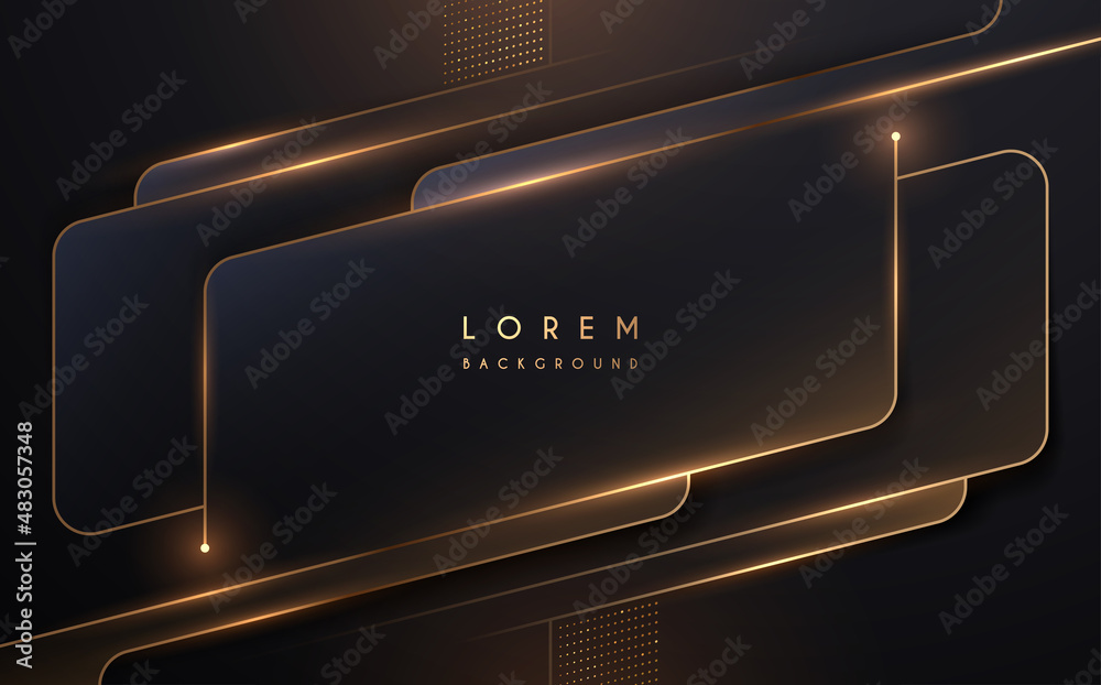 Wall mural abstract golden lines frame template on dark background