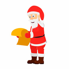Santa Claus with a wish list. Reading a wish list, vector illustration