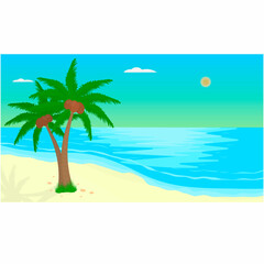 Fototapeta na wymiar Shore of a tropical beach. Cartoon landscape, vector illustration