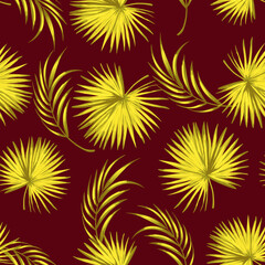 Tropical pattern with strelizia, hibiscus, palm leaves. Summer vector background for fabric, cover,print design.