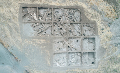 Excavations in the area of ​​the ancient city. archaeological excavation background. historical. top view. Arhaeological site. ancient city 