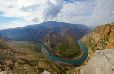 siirt botan national park panorama view. Botan river and botan valley. meandering river. 