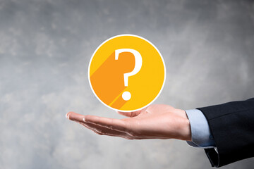 Question mark. 3d abstract on dark background flat icons with long shadows.. Ask symbol. Help...
