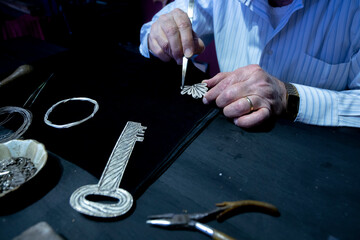 Process of making silver filigree. Production and making manufacturing, factory, cast craft design,...