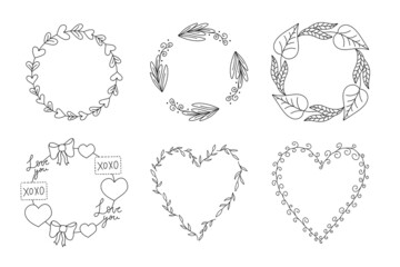 Vector floral frame in black lineart style collection