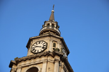 Fototapeta na wymiar The bell tower of the IGLESIA Y CONVENTO SAN FRANCISCO in Santiago, Chile