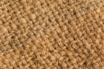 Abstract textile industry. Close up of Textured background hemp sacks brown.