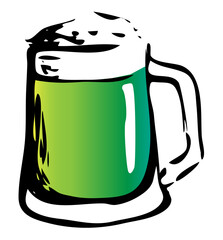 Saint Patrick Day special Irish Tankard stein mug green beer glass. Hand drawn ink style graphics illustration. Craft draft beer event festival poster, banner ir stickers, pub bar restaurant menu.