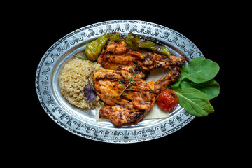 Grilled chicken thighs. Grill roast bbq chicken leg. tavuk ızgara. roasted chicken wings