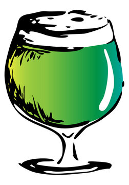 green drink in glass, sketch style clip art preview
