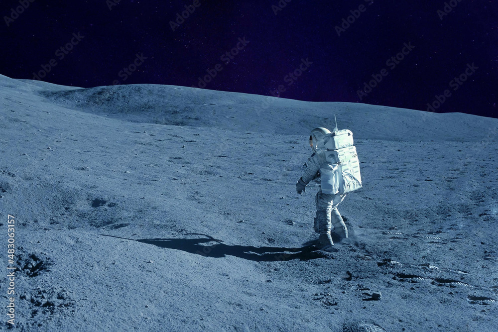 Wall mural astronaut on the moon, with galactic background. elements of this image were furnished by nasa.