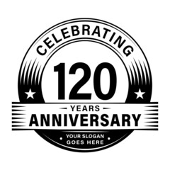 120 years anniversary celebration design template. 120th logo vector illustrations.