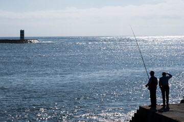 fishing in the sea in Porto-Portugal