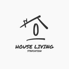 letter O minimalist doodle house vector logo design