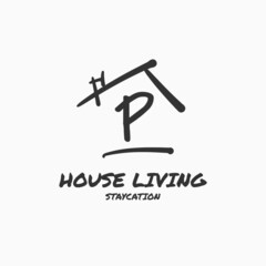 letter P minimalist doodle house vector logo design