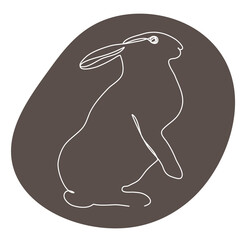 Sketchy, contour silhouette of a hare, rabbit, ears. Continuous one line drawing. Isolated vector illustration with black line on white background. Line art.