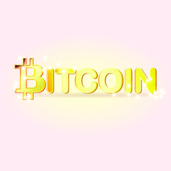 vector golden bitcoin lettering hand drawn colorful illustration