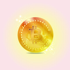 vector hand drawn golden bitcoin  illustration