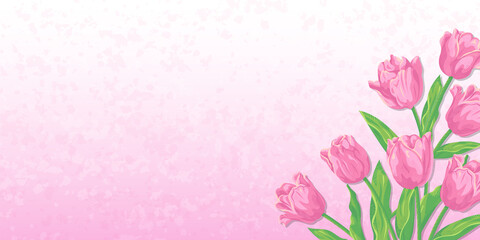 ピンクのチューリップの花と淡いカラーの背景　ベクターイラスト素材
