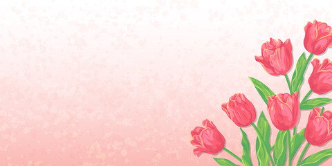 赤いチューリップの花と淡いカラーの背景　ベクターイラスト素材
