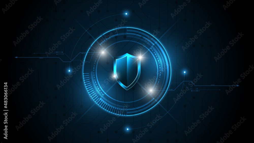 Wall mural 3d protected guard shield security concept security cyber digital abstract technology background pro