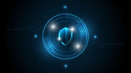 Foto op Canvas 3D Protected guard shield security concept Security cyber digital Abstract technology background protect system innovation concept  vector illustration © Rabbit_1990
