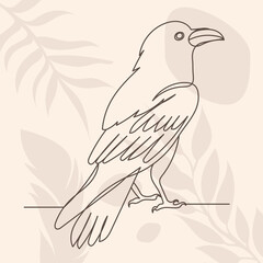 Raven line drawing on abstract background ,vector, isolated