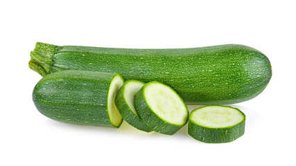 fresh green zucchini with slice isolated on white background.