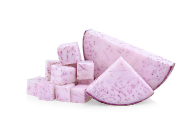 Taro, sliced of taro isolated on white background.