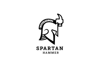 spartan hammer logo design template use black and white colors.