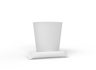 Long Sachet and Paper Cup Mockup