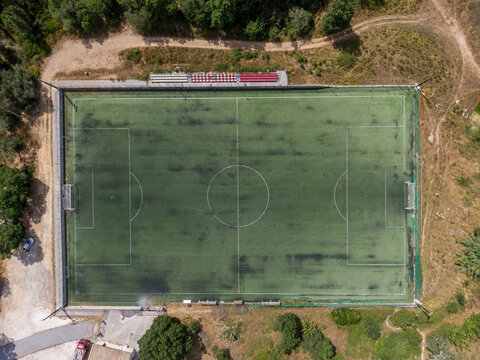 Birds eye view of a soccer / football court in corfu greece