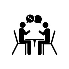 Business meeting single isolated modern vector line design icon. Group of people with a speech bubble with dots sign