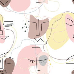 Face line pattern Abstract drawing seamless print