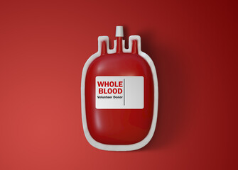 3D rendering image of blood transfusion bag on red background