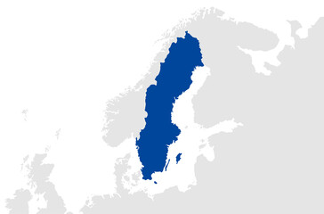 Sweden vector map - The Swedish country in blue on light grey map