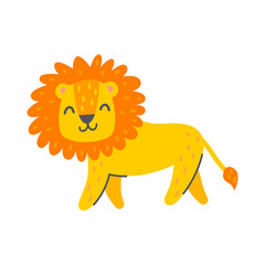 Fototapeta premium Cute lion on a white background. Vector childish illustration