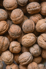 Lot of  walnuts in the pile.Background of fresh walnuts.