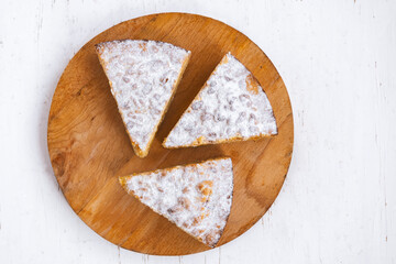 Above view of a  pieces of pie,  Minimalist food image. Thanksgiving traditional dessert.