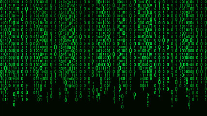 Technology vector binary code. Random falling digits on screen. Hacked software. Matrix sciense background. Big data analytics.
