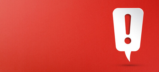 Exclamation mark with speech bubble on red background
