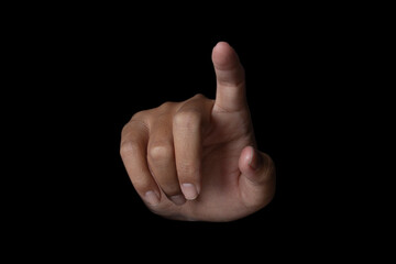 Hand finger pointing isolated on black background. clipping path.