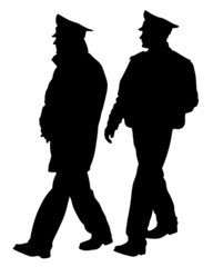 People is wearing a police uniform. Isolated silhouette on white background