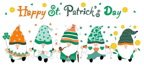 Bundles Happy Patrick's Day with the cute gnomes. Designed in green tones Can be modified for a variety of uses, such as decorating Patrick's day, T-shirt designs, stickers, pillow patterns, postcards