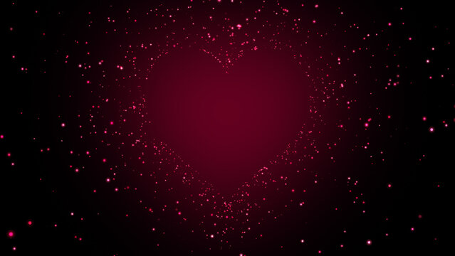 valentines day and love ,shiny and glitter hearts,glowing particles,valentine and marriage concept,dark red gradient background 