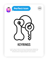 Keyring with bone thin line icon. Pet identification, charm for collar. Modern vector illustration.