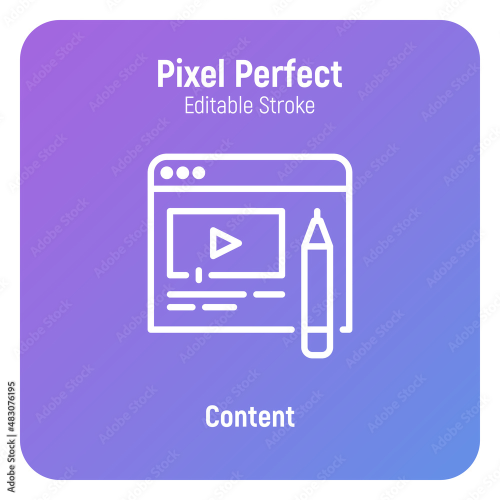 Poster web site content creation thin line icon. pixel perfect, editable stroke. vector illustration.