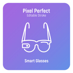 Smart glasses  for augmented reality thin line icon. Metaverse equipment. Pixel perfect, editable stroke. Vector illustraiton.
