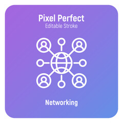 Fototapeta premium Social network thin line icon. Metaverse. People are connected by internet. Pixel perfect, editable stroke. Vector illustration.